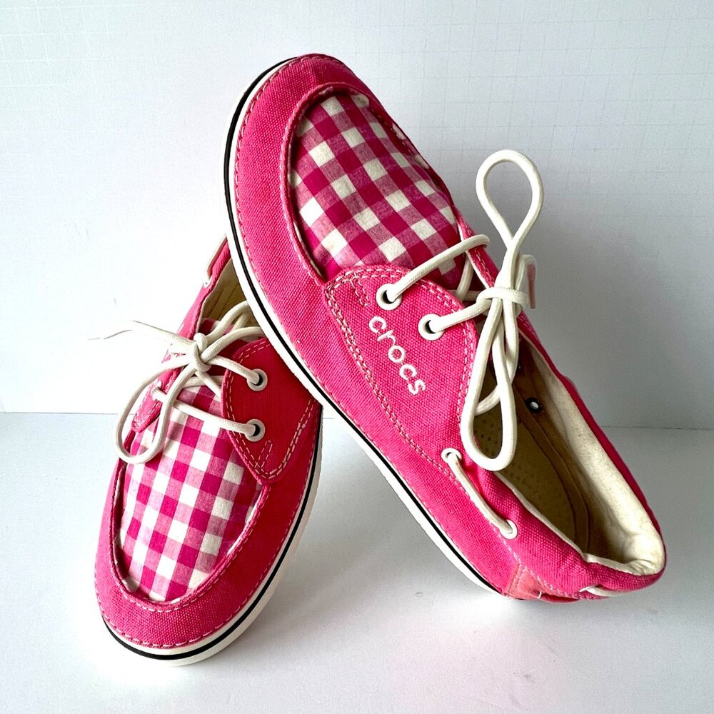 Crocs, Hover Boat Pink Gingham Check, Lace Ups, Size 9, Excellent - Picture 14 of 16